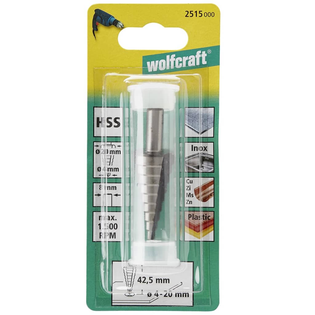 wolfcraft Step Drill Bit 8 mm 4-20 mm HSS Grey 2515000