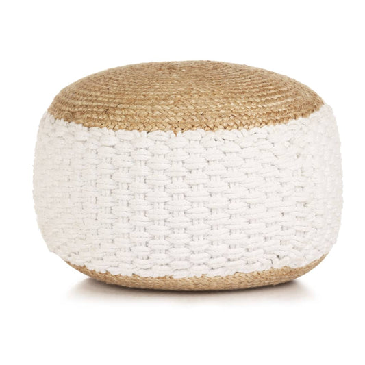 Woven/Knitted Pouffe Jute Cotton 50x35 cm White