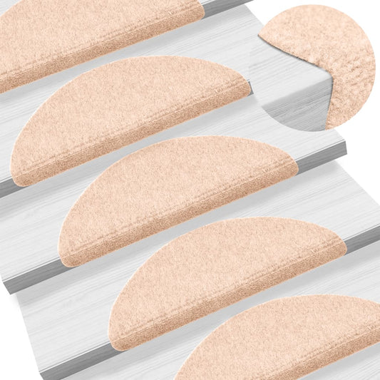 15 pcs Self-adhesive Stair Mats Needle Punch 56x17x3 cm Cream