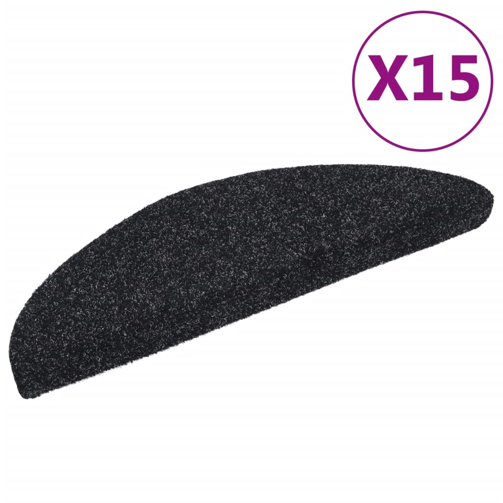 15 pcs Self-adhesive Stair Mats Needle Punch 56x17x3 cm Black