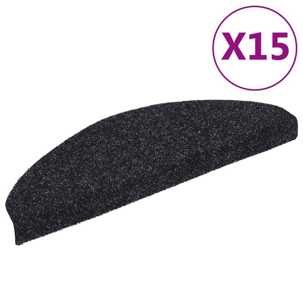 15 pcs Self-adhesive Stair Mats Needle Punch 65x21x4 cm Black