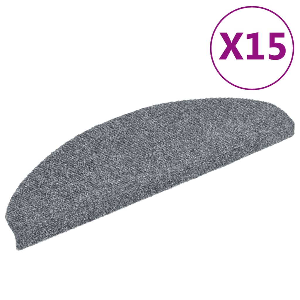 15 Self-adhesive Stair Mats Needle Punch 65x21x4 cm Light Grey