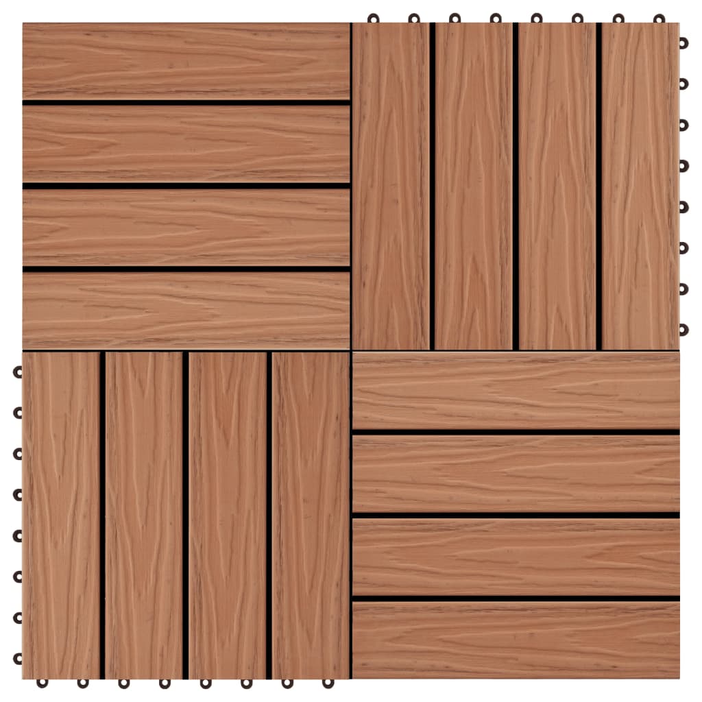 11 pcs Decking Tiles Deep Embossed WPC 30x30 cm 1 sqm Light Brown