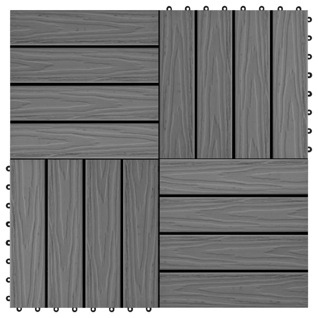 11 pcs Decking Tiles Deep Embossed WPC 30x30 cm 1 sqm Grey