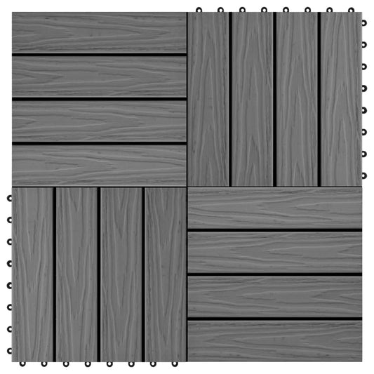 11 pcs Decking Tiles Deep Embossed WPC 30x30 cm 1 sqm Grey