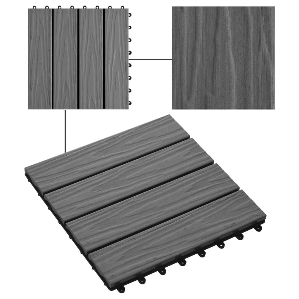 11 pcs Decking Tiles Deep Embossed WPC 30x30 cm 1 sqm Grey