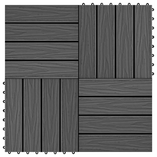 11 pcs Decking Tiles Deep Embossed WPC 30x30 cm 1 sqm Black