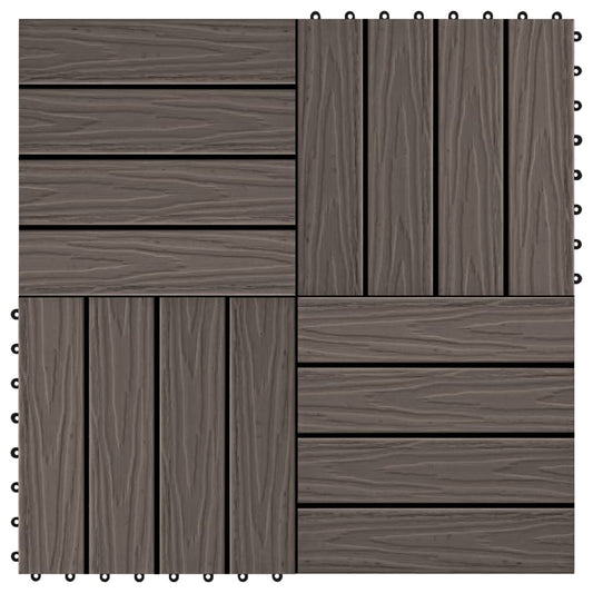 11 pcs Decking Tiles Deep Embossed WPC 30x30 cm 1 sqm Dark Brown