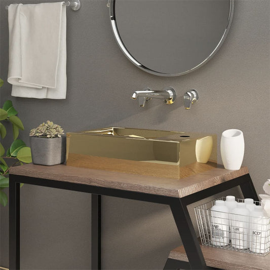 Wash Basin with Overflow 49x25x15 cm Ceramic Gold