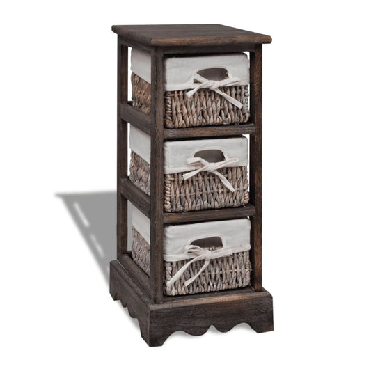 Wooden Storage Rack 3 Weaving Baskets Brown