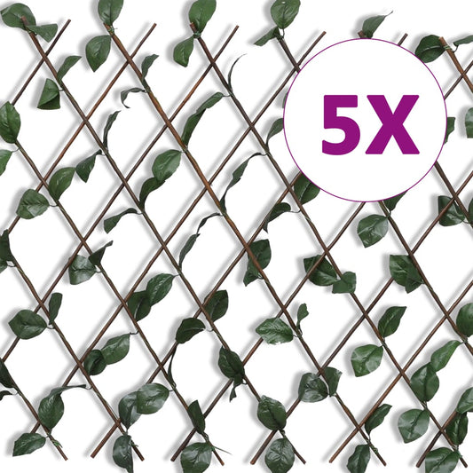 Willow Trellis Fence 5 pcs with Artificial Leaves 180x90 cm