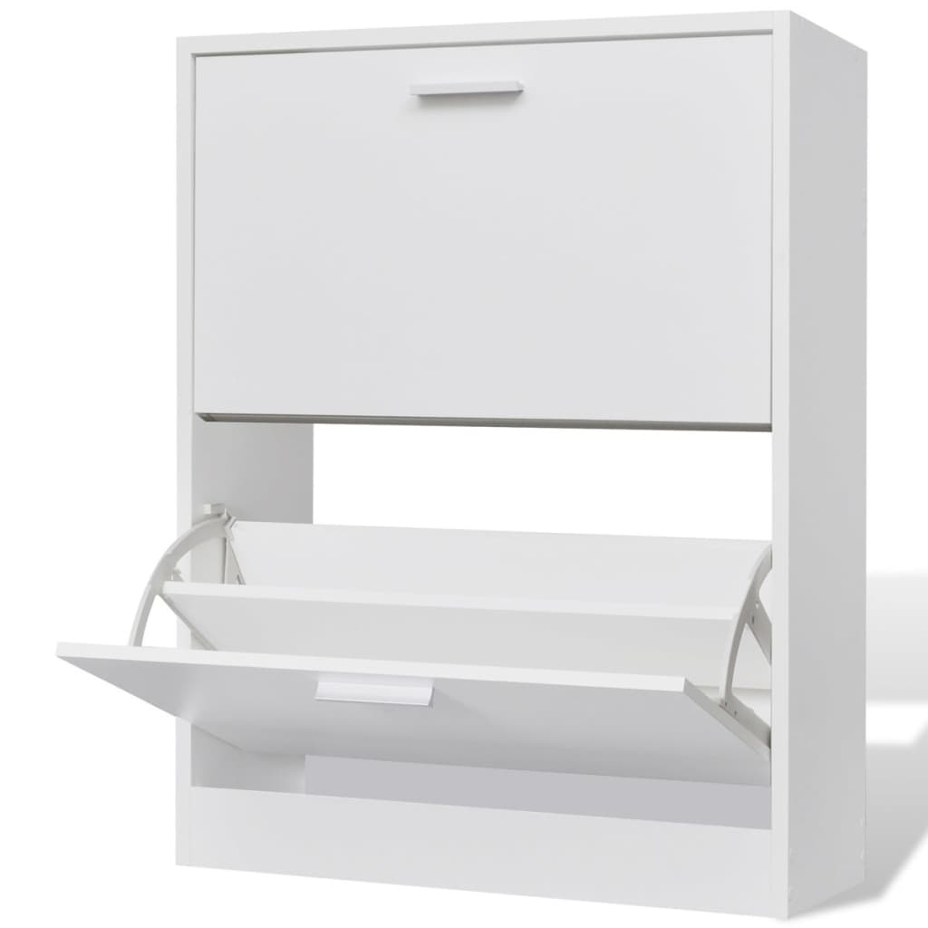 White Wooden Shoe Cabinet with 2 Compartments