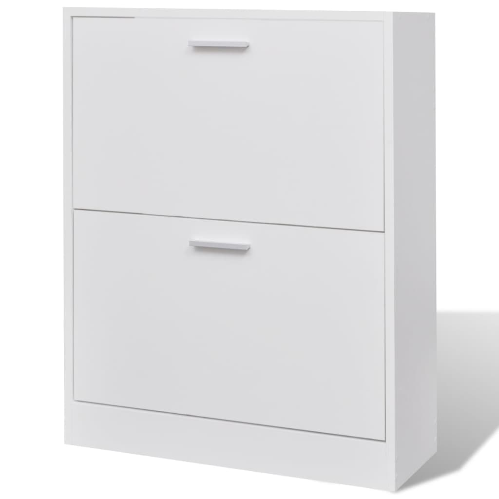 White Wooden Shoe Cabinet with 2 Compartments