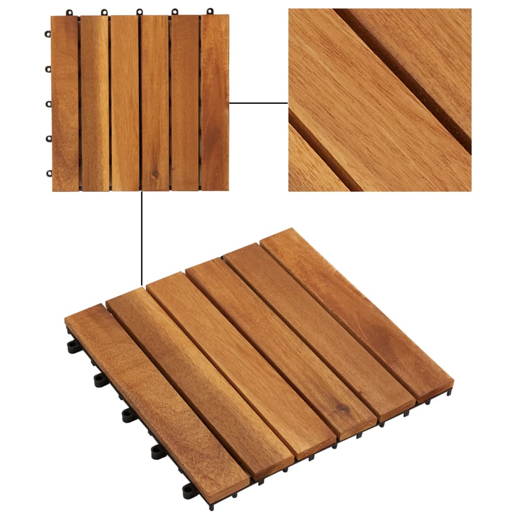 10 pcs Acacia Decking Tiles 30 x 30 cm Vertical Pattern