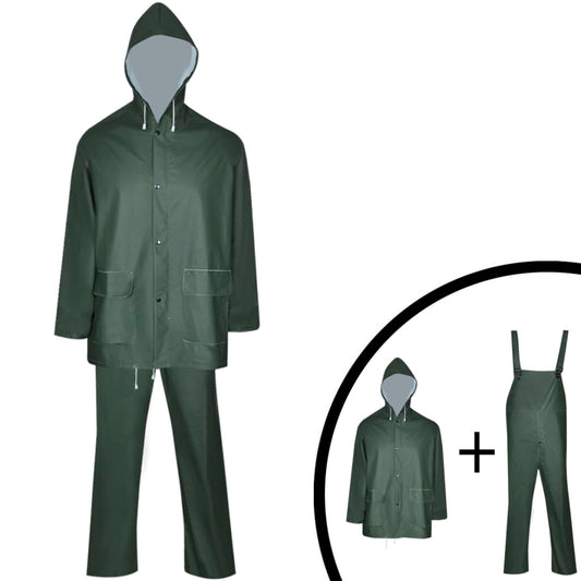 Waterproof Heavy-duty 2-piece Rain Suit with Hood Green M