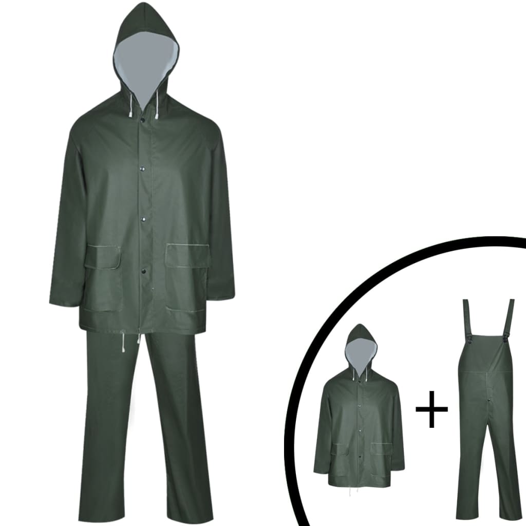 Waterproof Heavy-duty 2-piece Rain Suit with Hood Green XXL