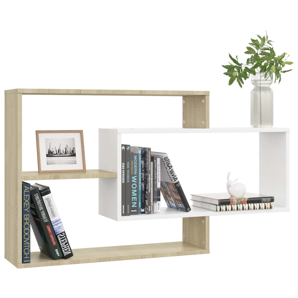 Wall Shelf White and Sonoma Oak 104x20x58.5 cm Engineered Wood