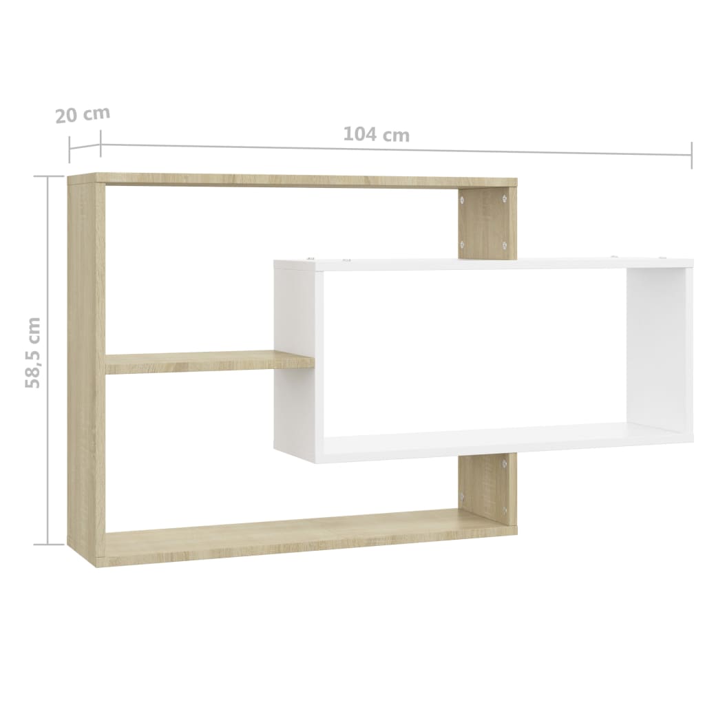 Wall Shelf White and Sonoma Oak 104x20x58.5 cm Engineered Wood