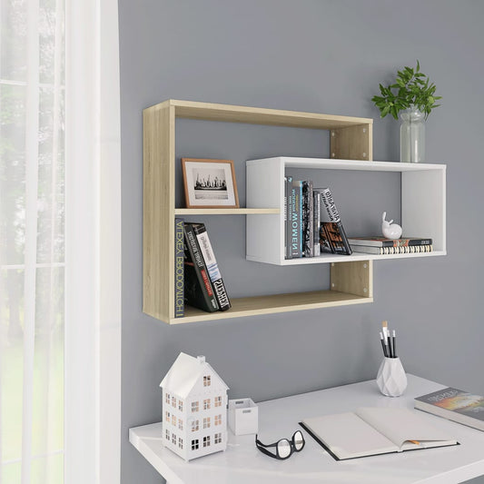 Wall Shelf White and Sonoma Oak 104x20x58.5 cm Engineered Wood