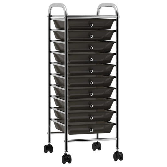 10-Drawer Mobile Storage Trolley Black Plastic