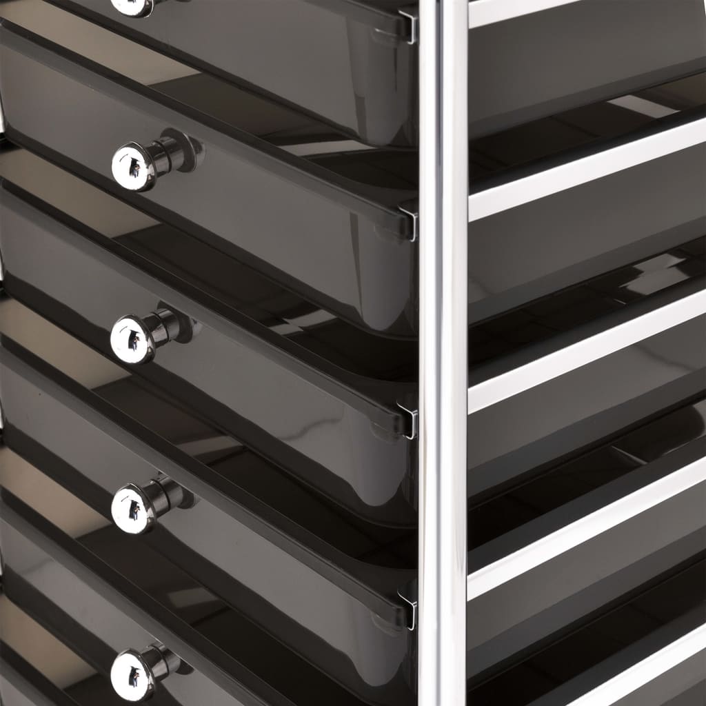 10-Drawer Mobile Storage Trolley Black Plastic