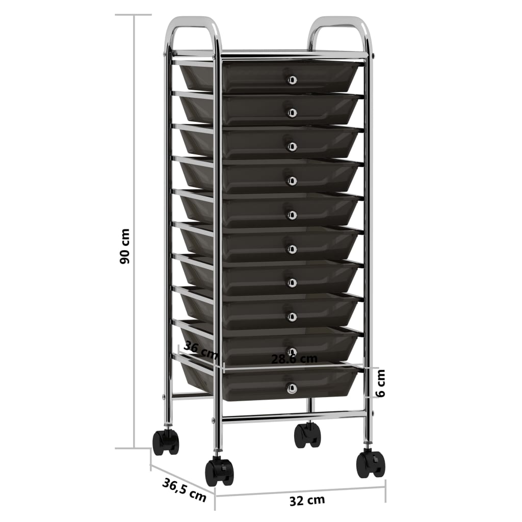 10-Drawer Mobile Storage Trolley Black Plastic