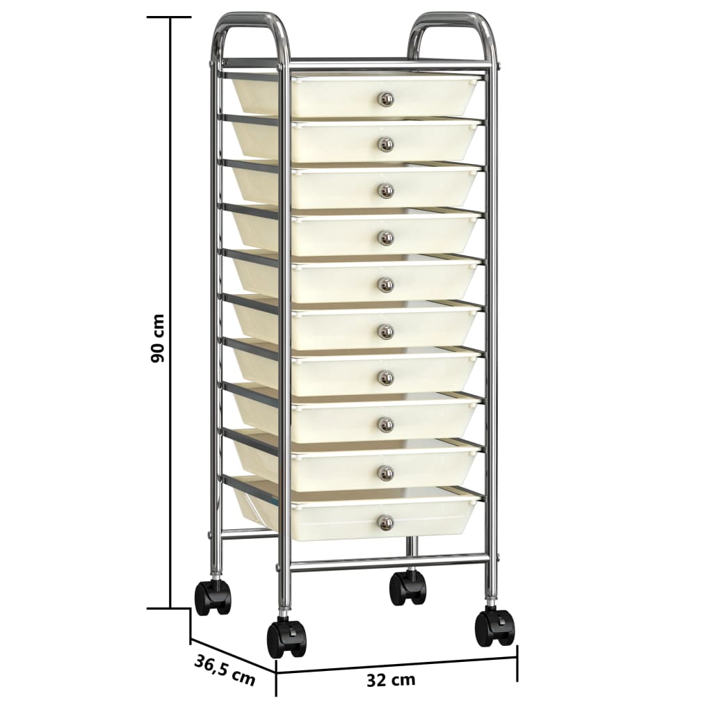 10-Drawer Mobile Storage Trolley White Plastic