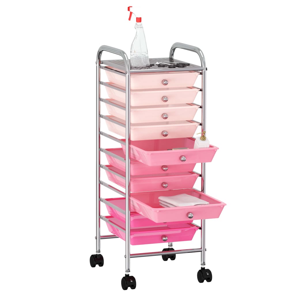 10-Drawer Mobile Storage Trolley Ombre Pink Plastic