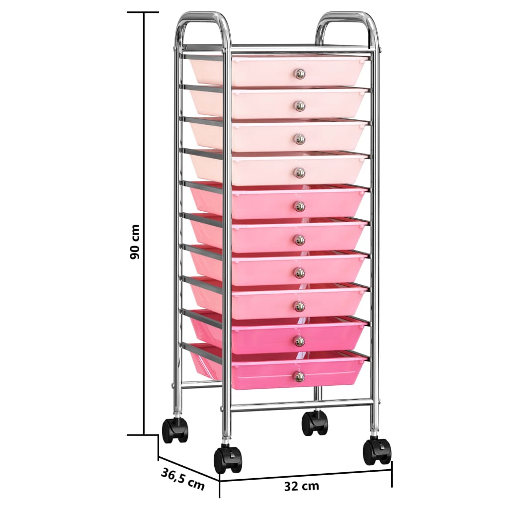 10-Drawer Mobile Storage Trolley Ombre Pink Plastic