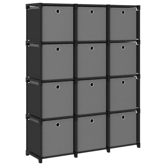 12-Cube Display Shelf with Boxes Black 103x30x141 cm Fabric