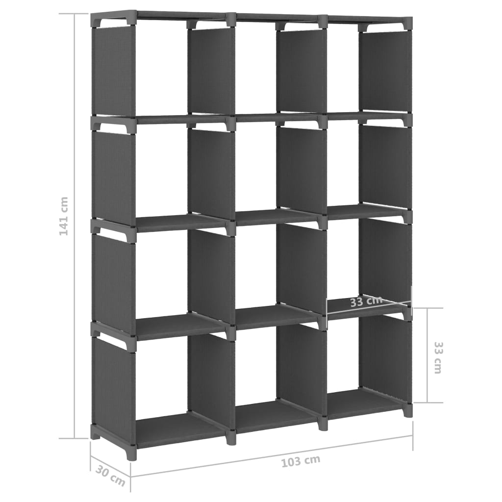 12-Cube Display Shelf Grey 103x30x141 cm Fabric