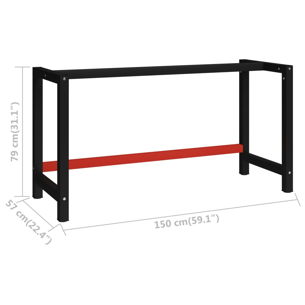 Work Bench Frame Metal 150x57x79 cm Black and Red