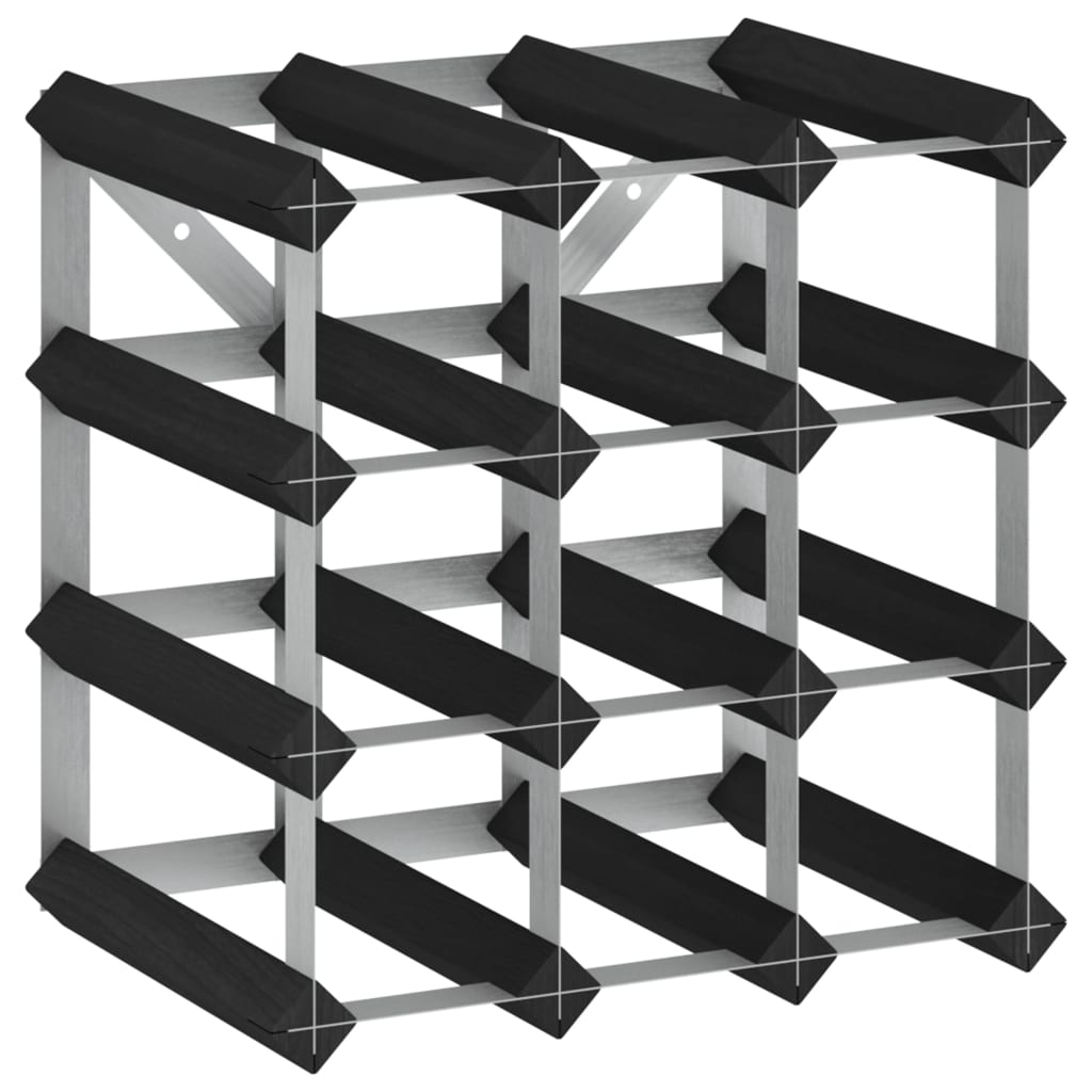 Wine Rack for 12 Bottles Black Solid Pine Wood