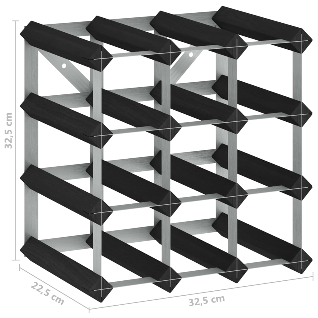 Wine Rack for 12 Bottles Black Solid Pine Wood