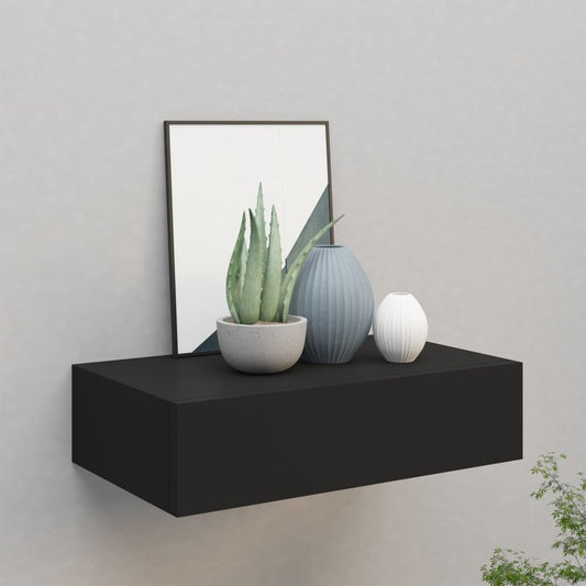 Wall-mounted Drawer Shelf Black 40x23.5x10cm MDF