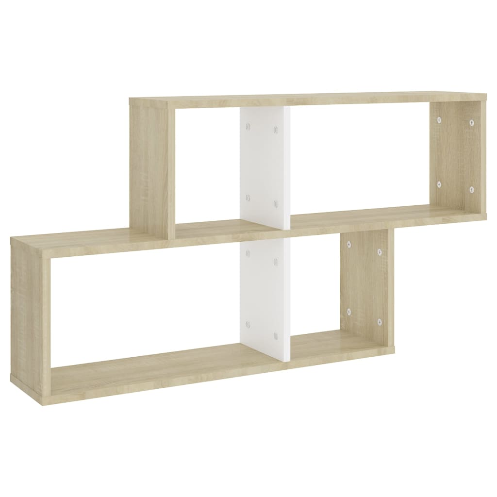 Wall Shelf White and Sonoma Oak 100x18x53 cm Engineered Wood