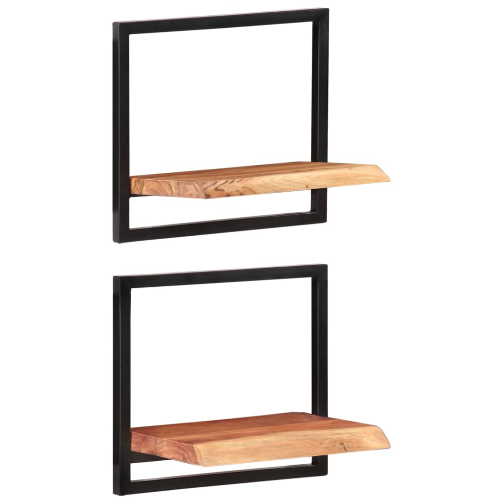 Wall Shelves 2 pcs 40x24x35 cm Solid Wood Acacia and Steel