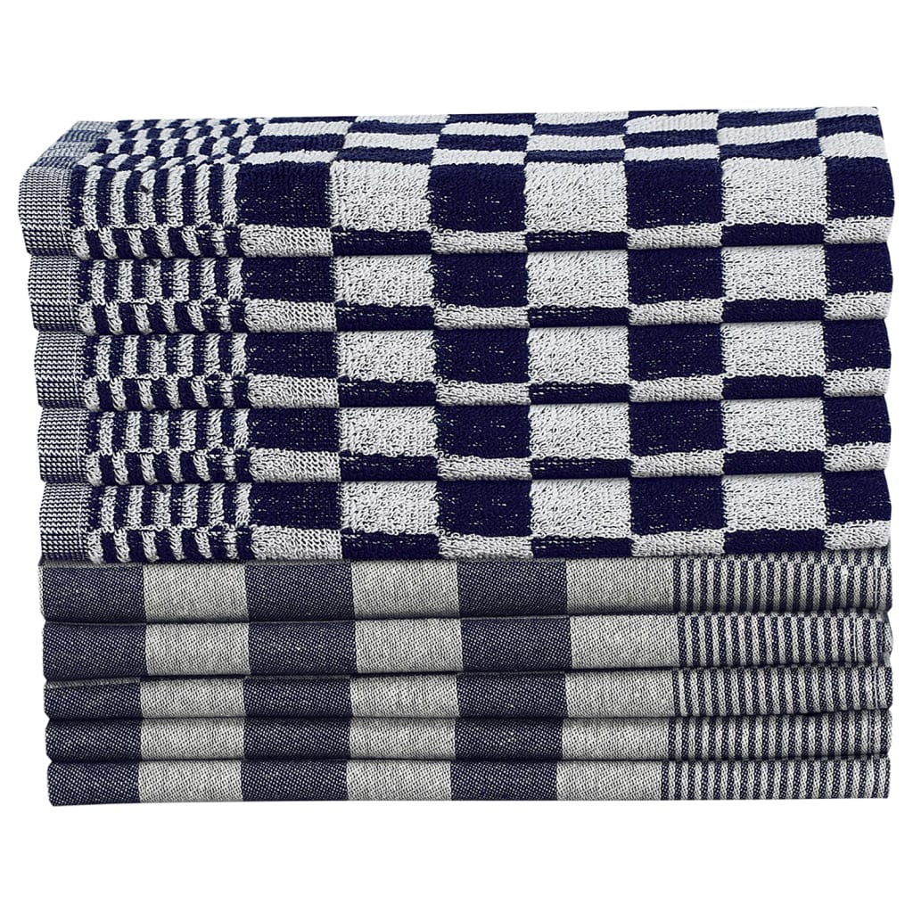 10 Piece Towel Set Blue and White Cotton