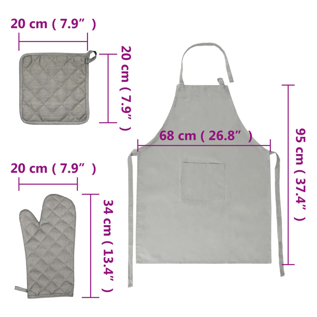 15 Piece Towel Set with Oven Gloves&Pot Holders Grey Cotton