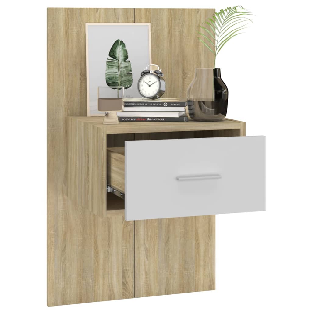 Wall-mounted Bedside Cabinets 2pcs White and Sonoma Oak