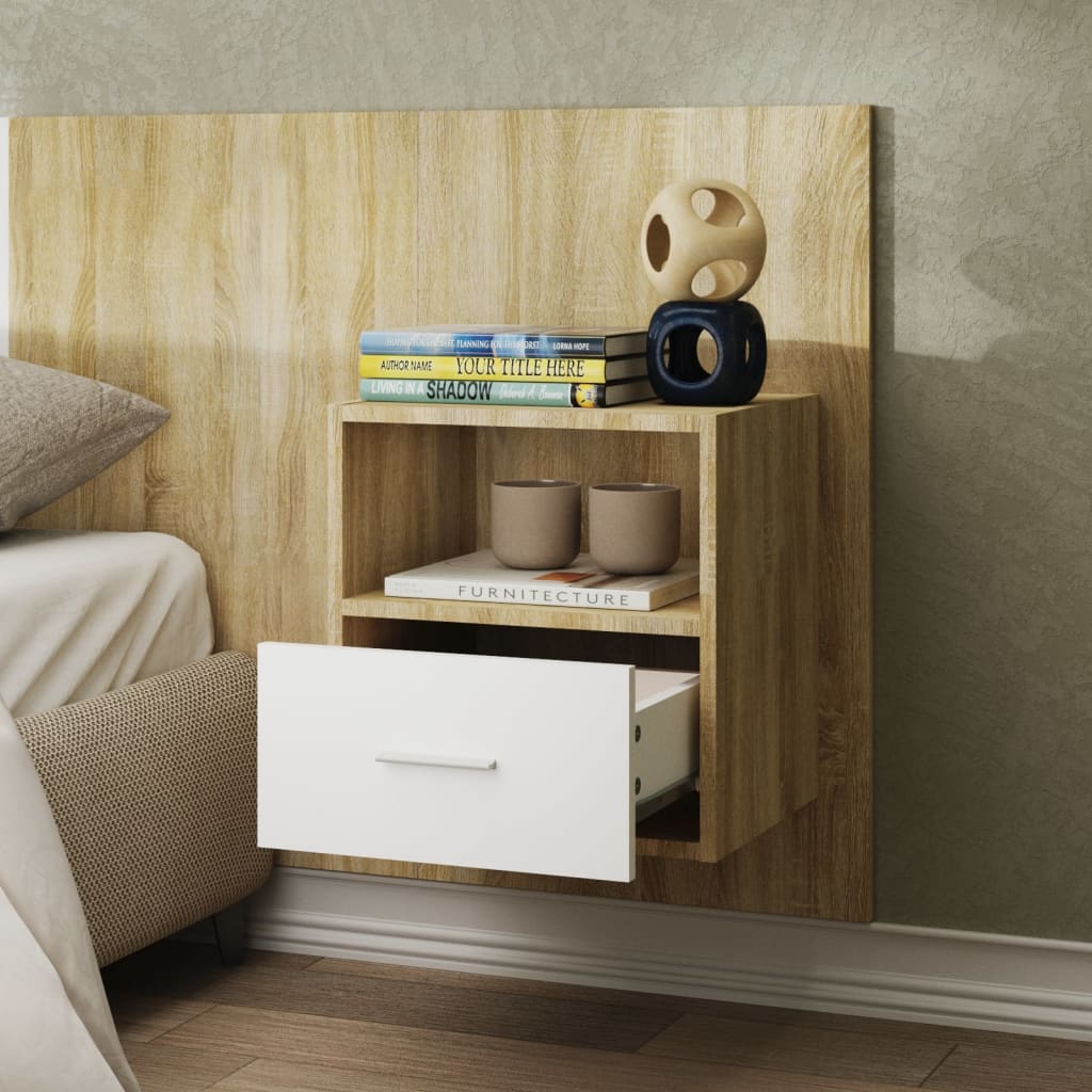 Wall-mounted Bedside Cabinets 2pcs White and Sonoma Oak