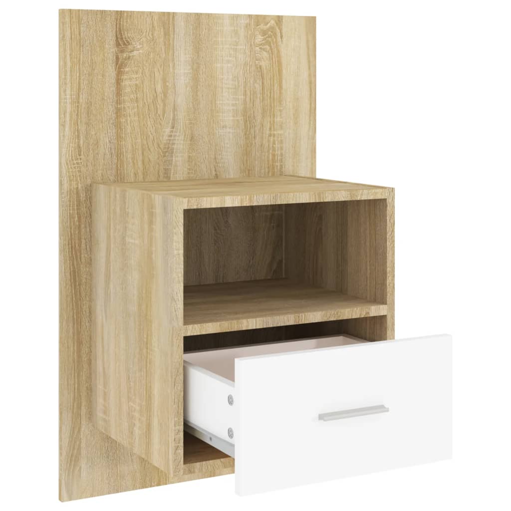 Wall-mounted Bedside Cabinets 2pcs White and Sonoma Oak