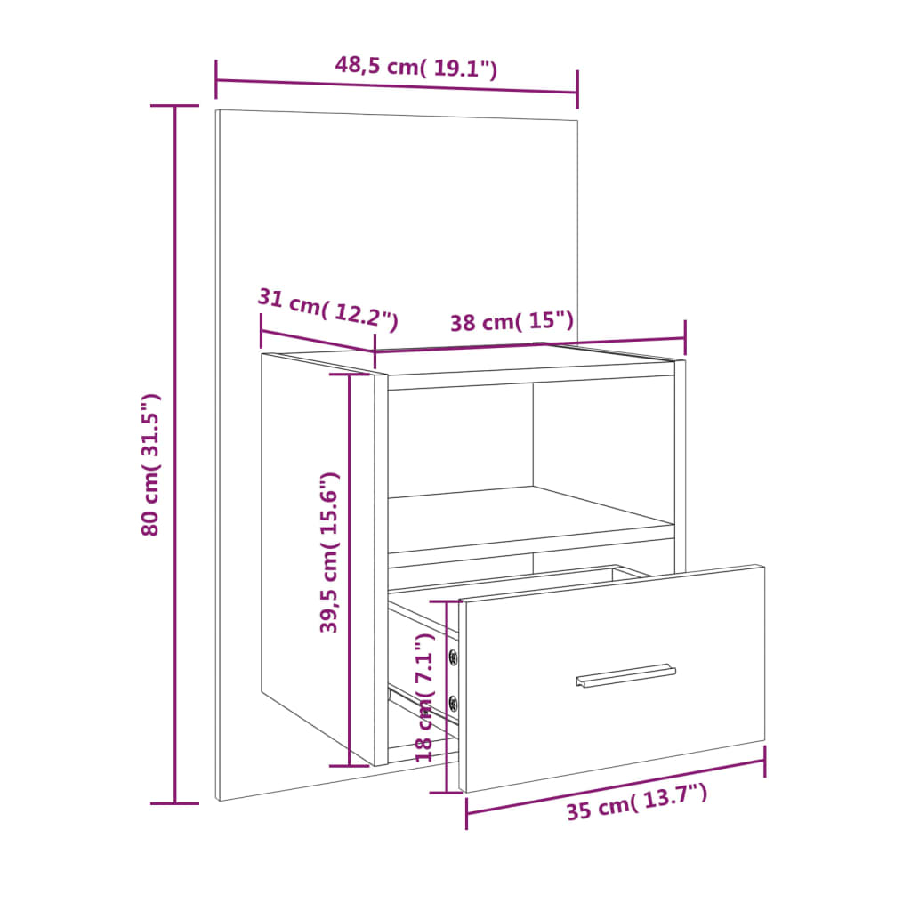 Wall-mounted Bedside Cabinets 2pcs White and Sonoma Oak