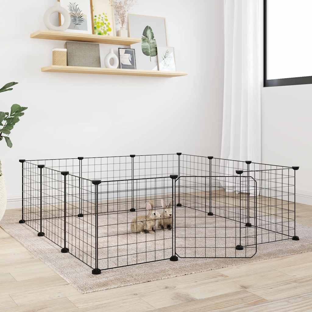 12-Panel Pet Cage with Door Black 35x35 cm Steel