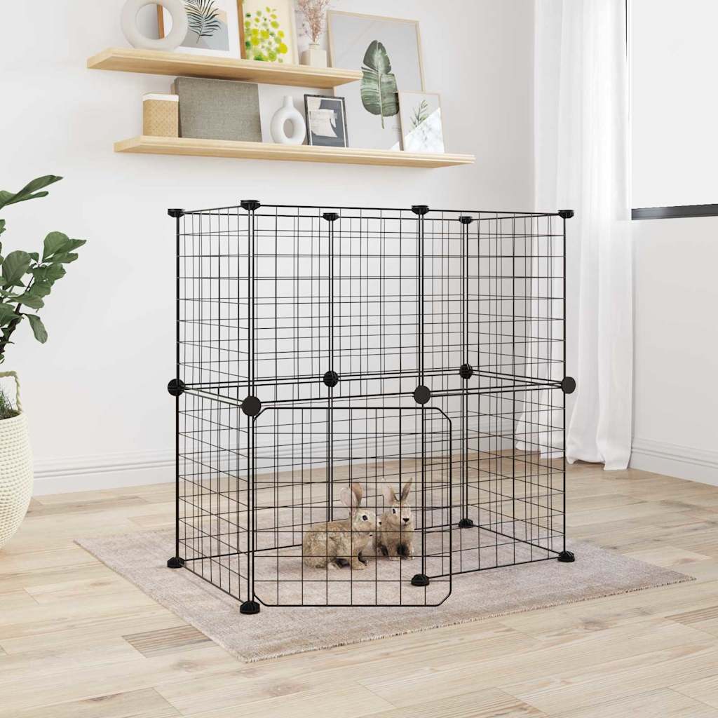 12-Panel Pet Cage with Door Black 35x35 cm Steel