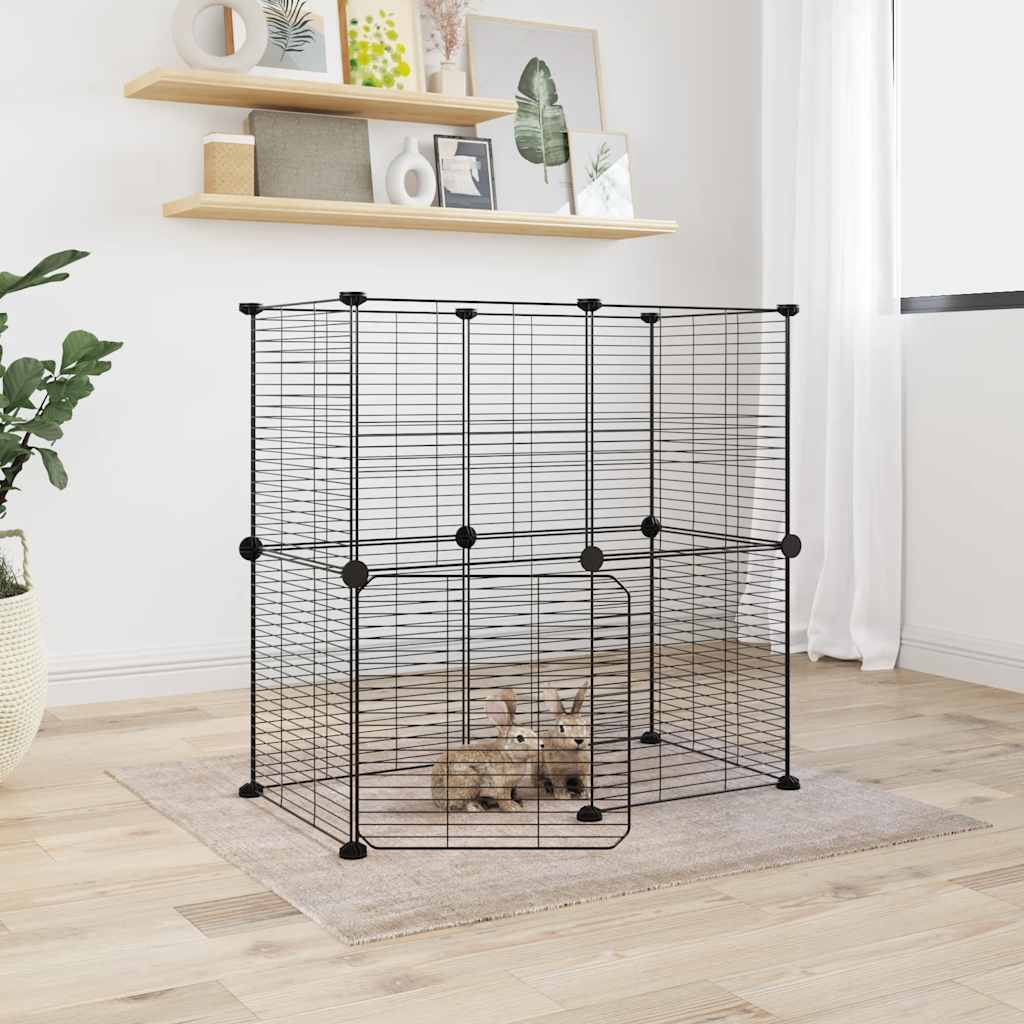 12-Panel Pet Cage with Door Black 35x35 cm Steel