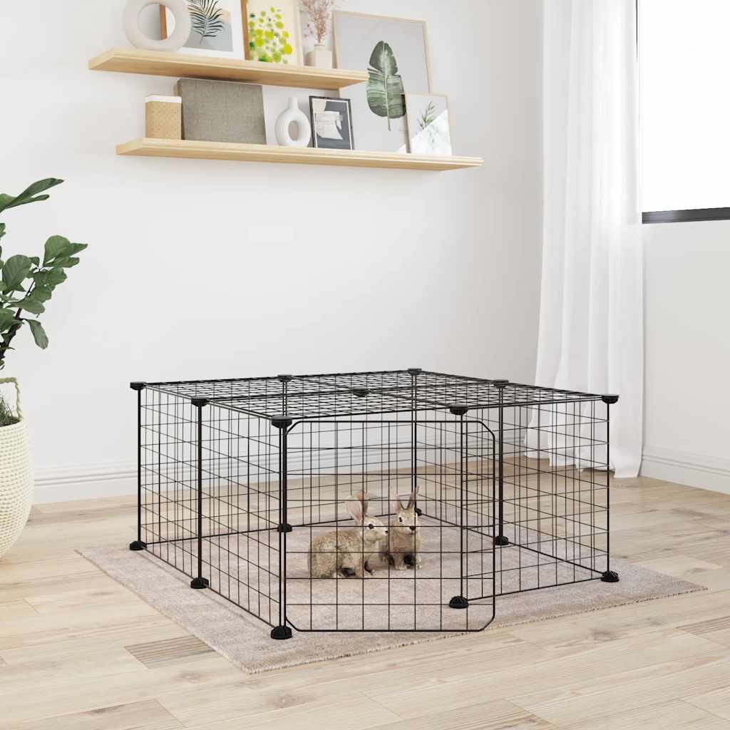 12-Panel Pet Cage with Door Black 35x35 cm Steel