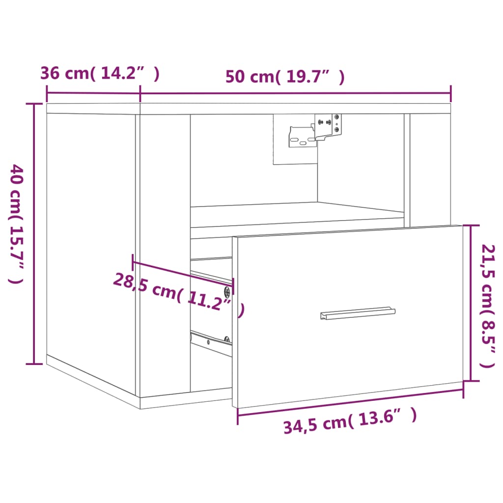 Wall-mounted Bedside Cabinets 2 pcs White 50x36x40 cm