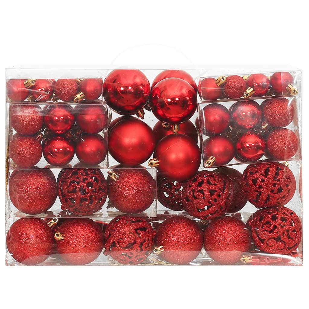 111 Piece Christmas Bauble Set Red Polystyrene