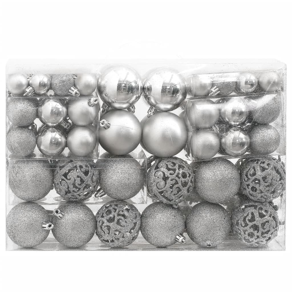 111 Piece Christmas Bauble Set Silver Polystyrene